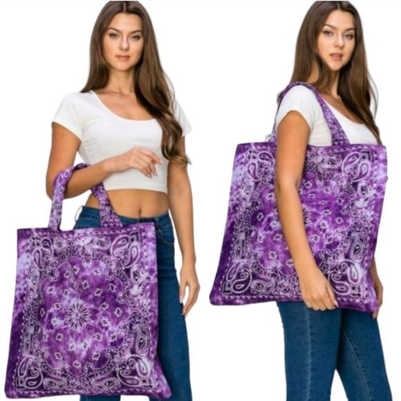 Large Bandana Print Reusable Square Tote Bag - Picture 1 of 1